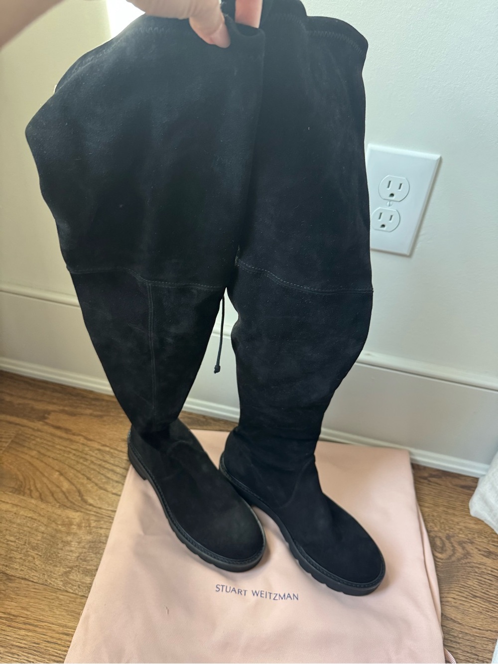 NEW! Without box. Stuart Weitzman Tall Black Suede Over-the-Knee Boots lug sole